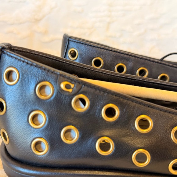 Coach Black Flats with Gold Accents - Picture 3 of 9